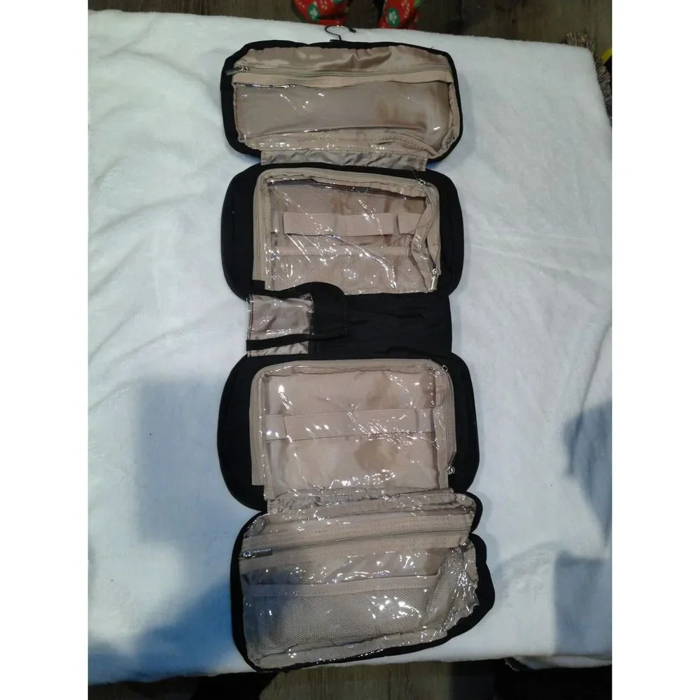 Hanging Travel Toiletry Bag 5 Compartments Water-Resistant Black Medium
